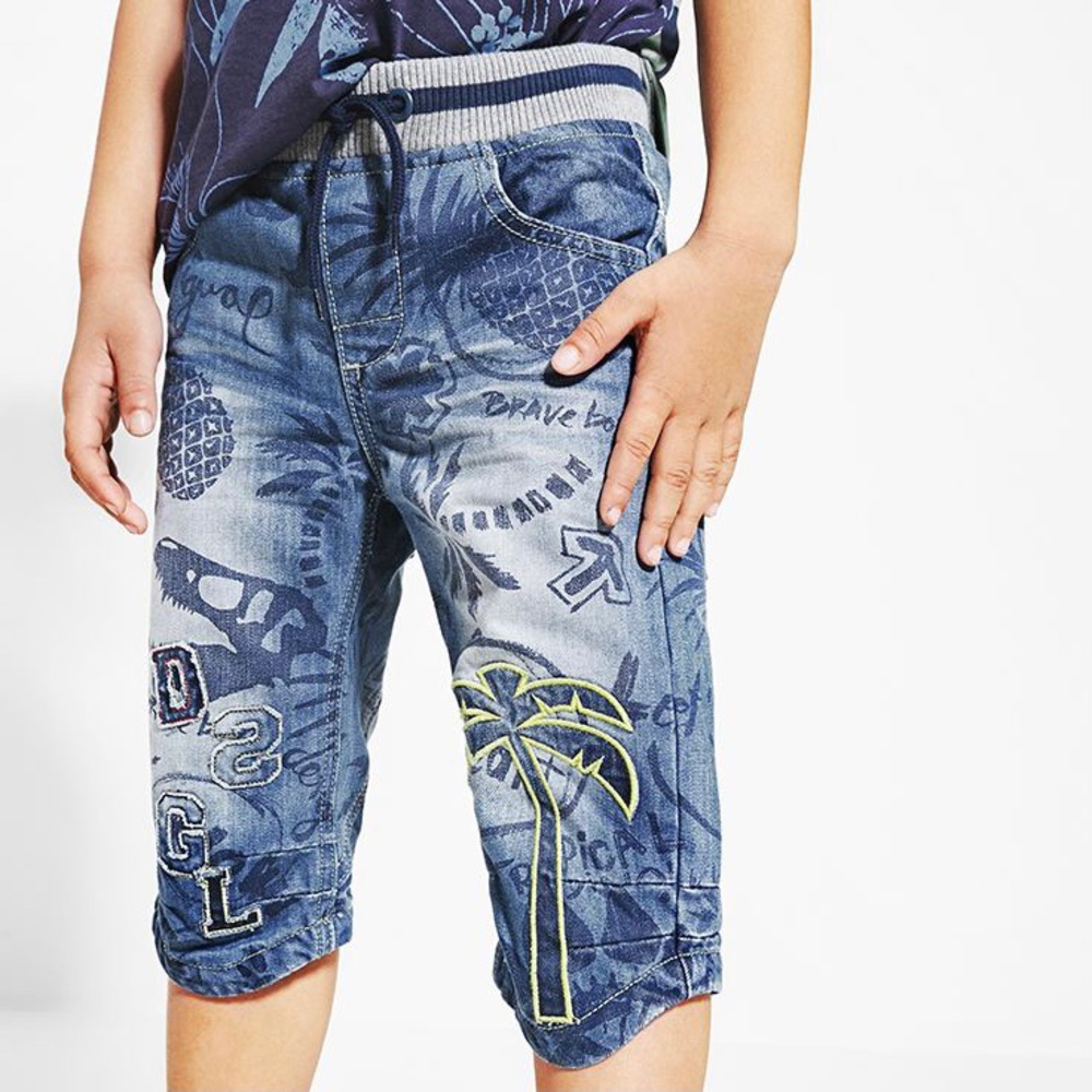 NWT Desigual Boy Denim Bermuda Shorts Graphics 11